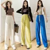 Women's Pants Textured Drawstring Wide Leg High Waisted Slim And Loose Draped Casual Summer Thin Breathable Cropped