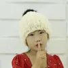 BERETS 여자 겨울 모자 니트 천연 모자 모자 푹신한 폼팟 아이 패션 따뜻한 헤드웨어 탄성
