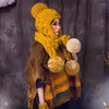 Berets Bomhcs Earmuff Beanie Rękawiczki z dużymi pomami słodkie kobiety zimowe ciepłe czapki ręcznie robione dzianinowe prezent
