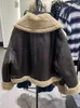 Cuir Femme FTLZZ Automne Hiver Femmes Lâche Vintage Épais Chaud Court Pu Manteau Lady High Street Revers Zipper Faux Agneau Veste De Fourrure