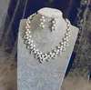 Ketting Oorbellen Set Elegante Bruiloft Bruidssieraden Zilveren Steentjes Met Ivoor Parels Mooie Oorringen Meisjes Party Accesso