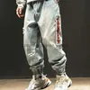 Men's Jeans Men's Jeans Men Street Fashion Embroidery Black Loose Board Denim Pants Overall Male Rap Dance Hop Hip OverallsL230911