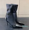 Heeled Boot Ankle Booties Shoes Calf Pull On Elastic Point-Toe Stiletto Luxury Designer 70mm 10cm Women's Fashion Boots