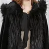 Kvinnors päls vinter faux cape coat svart huva kappa vintage kvinnor lång lös överdimensionerad med trimt tjockare varm