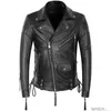 Chaqueta de cuero Halley para motocicleta, abrigo de piel de vaca auténtica para hombre, disfraz de Punk Rock, cremalleras con cordones, pantalón corto ajustado