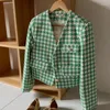 Vestes Femmes Vintage Court Slim Femmes Automne Coréen Elegance Col V Lâche OL Recadrée Manteaux Femme Casual Houndstooth Tops Tops