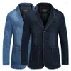 Mens denim blazer manlig kostym överdimensionerad mode bomullsgång 4xl blå kappjacka män jeans blazers bg2182306u