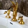 TI-Gold 3 trous 8 robinet d'évier en forme de cygne répandu, robinet de lavabo, poignées en forme de cygne, nouveau monté sur le pont 329a