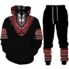 Мужские спортивные костюмы, спортивный костюм в африканском стиле Дашики в этническом стиле с 3D принтом, повседневные брюки с капюшоном, комплекты из 2 предметов, мужские/женские пуловеры в народном стиле, уличная одежда