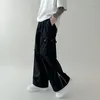 Erkek pantolonlar büyük cep fermuar bölünmüş tasarım düz tüp gevşek rahat geniş bacak y2k sokak kıyafeti pantolon