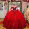 Kırmızı Parlak Quinceanera Baloseanera Quinceanera Elbise 2024 Boncuklar Cape Party Dress Vestidos De 15 Baile