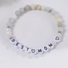 Amazonite Natural Stone Bracelet Acrylic English Letter Elastic Rope Crystal Bracelets Family Mom Card Bracelets gift fashion jewelry