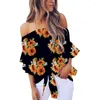 Kvinnors tankar Kvinnor Summer Off Shoulder Tie Knot Floral Print Tops Casual Shirts Blus Croped Y2K Söt tank Top Luxury Clothes