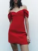 Повседневные платья, элегантные летние женские красные мини-платья 2023, модные вечерние платья с v-образным вырезом и молнией сзади, сексуальные платья без рукавов