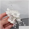 Headpieces Crystal Pearl Flower Hair Clips Bridal Floral Style Barrette Bride Hairpins Headwear smycken brudtärna Tillbehör släpper de dh5de