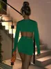 Work Dresses Women Dress Sets Elegant Sexy Two Piece Autumn Long Sleeve Wrap Tops And Mini Skirts Green Club Party Outfits 2023