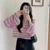 Women's Sweaters Sweater O Neck Loose Casual Striped Short Polyester Pullovers Tops Hollow Knit Discount