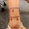 Handanlar 10pcs Bayan Lezzetli Kiraz Anklet Tatlı Stil Kübik Zirkonya Yıldönümü Hediyesi Tobilleras Pulsera Para Tobillo L230911