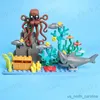 Blocos subaquáticos do mundo mar animais blocos de construção brinquedos raios tartarugas peixe polvo com plantas de água blocos conjunto brinquedos diy para crianças r230911