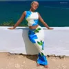 Work Dresses Fashion Women's Crop Top 2 Piece Skirt Sets 2023 Summer Casual Outfit Floral Print Sleeveless Vest Slim Bodycon Maxi Dress
