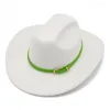 Bérets Fedora chapeaux femmes hommes Trilby casquettes laine Fedoras Cowboy Jazz chapeau dame casquette feutre souffleur vert ceinture en cuir