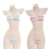 Sexy Kawaii Dessous Frauen Streifen Set BH T-Rücken G-String Höschen Bögen Krawatte Bikini Niedlich Anime Cosplay Loli Schulmädchen Shimapan251u