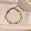 Set di gioielli da sposa Set di bracciali con collana a catena a spina di pesce intrecciata impermeabile placcato oro 18 carati Set di acciaio inossidabile all'ingrosso per le donne 230909
