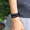 Braccialetti con ciondoli KELITCH Perline di cristallo nero fatte a mano 5 fili avvolgenti Bracciale in pelle Braccialetti Gioielli Donna Uomo Coppia catena