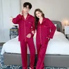 Vêtements de nuit pour femmes Pyjamas en soie glacée Couple Cardigan à revers rouge Style coréen grande taille vêtements de maison