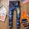 Erkekler Kot Denim Tasarımcı Delik Kot Peaines Erkekler İçin Yüksek Kalite 28-38 40 Sonbahar Kış Artı Kadife Hip Hop Punk Street Giyim Pantolonları X0911