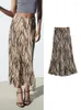 スカート2023女性ストライププリントミッドカーフサマーファッションハイウエストAラインスカートドレスビンテージシンビーチスタイル