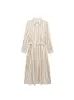 Robes décontractées Mode Femmes Rayé avec Blet 2023 Été Femme Manches longues Revers Simple Boutonnage Casual Robe mi-mollet