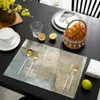 Table Mats 4/6pcs Placemats Set Grey Abstract Art Painting Cotton Linen Kitchen Accessories Home Decorative