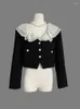 Kvinnors jackor Runway French Pleated Ruffled Collar Elegant Jacket paljetter Rockar Kvinnlig ytterkläder Casaco Top