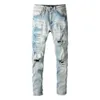 Denim Amiryes Jeans Designer Pants Man Mens Jean New US casual hip hop high street worn out and washed splash ink color painting Slim Fit Men's #697 RQQW