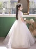 Nieuwe prinses glanzende bloemjurken Parels Parels Kinderen Eerste Communie Baljurk trouwfeest Pageant Formal Prom Little Baby Girl Birthday Dress 403