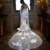 Veli da sposa JaneVini 3 metri Velo da sposa in pizzo Fiori Appliques Paillettes Pettine Uno strato Veli da cattedrale per le spose Bianco/Avorio