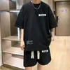 Trainingspakken voor heren Wafel oversized casual set 2-delig T-shirt met korte mouwen Zomerpak Comfortabel Sport Y2k Vintage Harajuku-kleding 230909