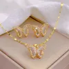 Ensembles de bijoux de mariage Mode exquise Micro pavé papillon boucles d'oreilles collier classique rétro cristal clair chaîne de clavicule en acier inoxydable 230909