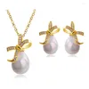 Orecchini di collana set bowknot iMulate perla caduta estate Girl Fashion Earring Birthing Girl Birthing Gift Rhinestone