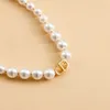 Senior imitation pearl necklace stitching fashion choker collarbone chain women1551