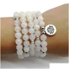 Beaded Sn1202 Vintage 4 Wrap Womens Yoga Bracelet 108 Mala Nce Necklace Natural White Jade Lotus Charm Drop Delivery Jewelry Dhgarden Dhtlv