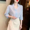Damskie bluzki eleganckie haftowe panie bawełniane koszule moda 2023 wiosenne letnie topy krótkie rękawy Blusas Mujer