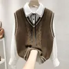 British Academy Style Knitted Vest Womens Autumn And Winter Loose V Neck Folded Wear Western Sweater