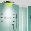Chuveiro superior embutido no teto 500 * 360mm LED cabeça de chuveiro preta conjunto de torneira termostática para banheiro