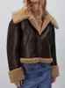 Women's Leather Winter Moto Biker Thick Short Coat Women Streetwear Lapel Zipper Faux Lamb Jacket Lady Warm Pu Outwear Fur