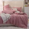 Beddengoedsets Prinses Meisjes Kleine Bal Strik Dekbedovertrek Eenvoudig Effen Kleur Quilt Laken Bruiloft Set 4-delig Huishoudtextiel