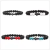 Bracelet en pierre de lave noire, perles turquoise, croix, diffuseur d'huile essentielle, bijoux extensibles pour femmes et hommes, DIY