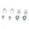 Boucles d'oreilles à clous pour femmes, 8 pièces/ensemble, bijoux de mariage ethniques, style bohémien, résine ronde bleue, opale, breloque en métal, gouvernail en pin