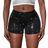 Damen-Shorts, hohe Taille, glänzende Pailletten, glitzerndes gerades Bein, für Party, Bühne, Auftritt, Clubwear, kurze Hose, Stretch, Nachtclub, locker